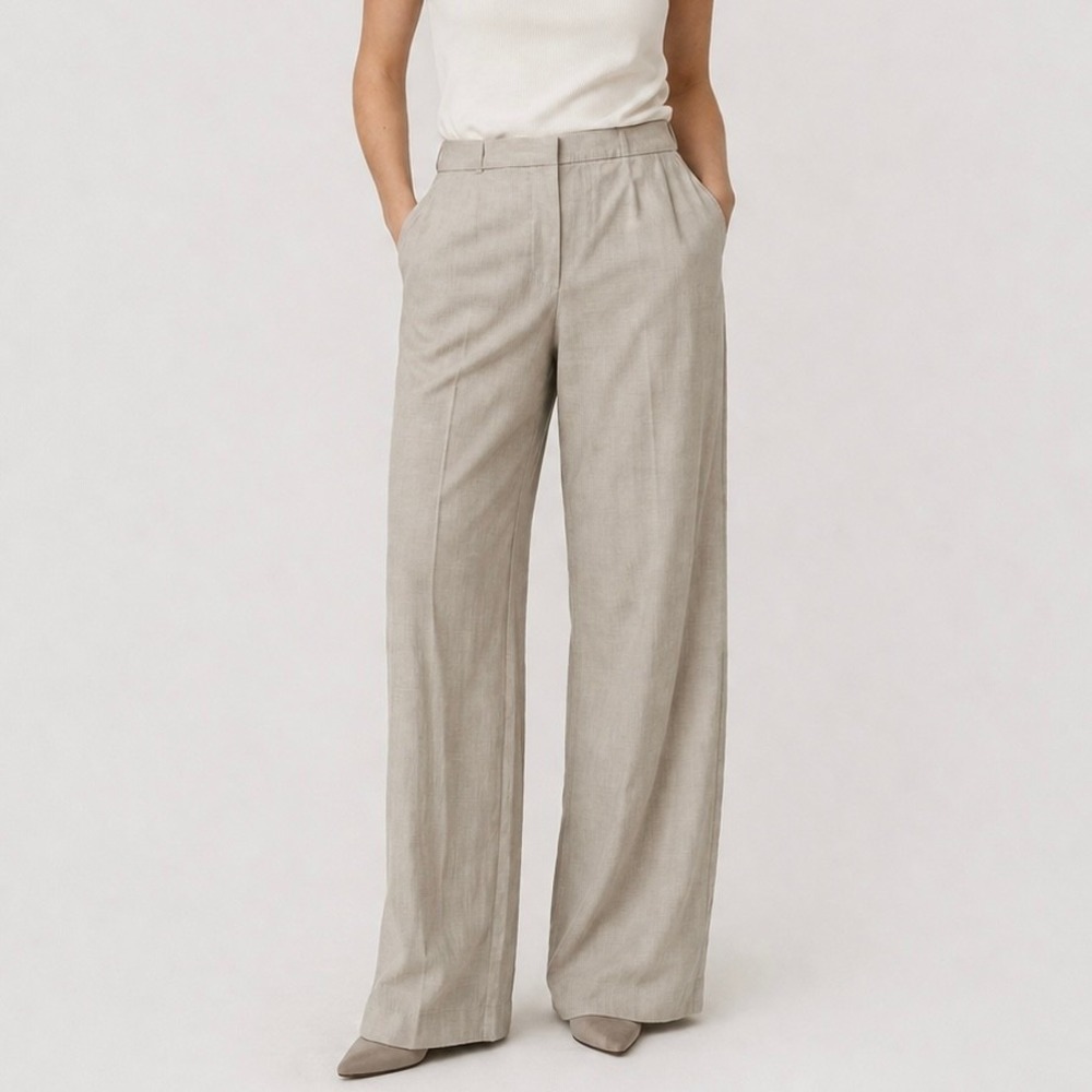 Max Mara Beige Wide Leg Trousers High Rise Pleated Designer Pants Women Size 34